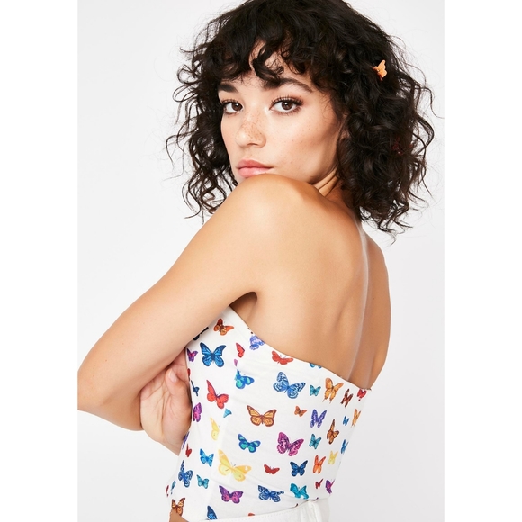 Butterfly Print Tube Top Crop Y2K 90s Insp - Picture 3 of 12